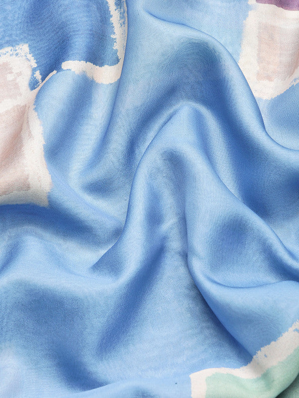 Blue Silk Blend Printed Abstract Saree with Unstitched Blouse - Hiral Fashion | Swadesiicart