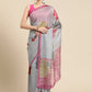 Dark Gray Silk Blend Printed Abstract Saree with Unstitched Blouse - Hiral Fashion | Swadesiicart
