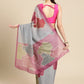 Dark Gray Silk Blend Printed Abstract Saree with Unstitched Blouse - Hiral Fashion | Swadesiicart