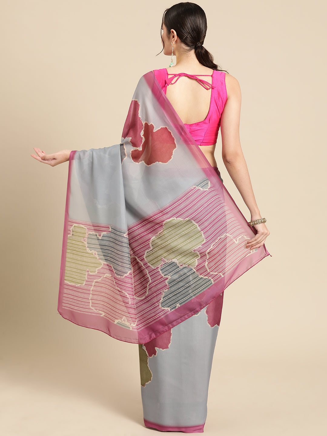 Dark Gray Silk Blend Printed Abstract Saree with Unstitched Blouse - Hiral Fashion | Swadesiicart