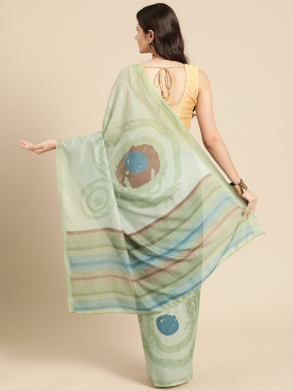 Green Silk Blend Printed Abstract Saree with Unstitched Blouse - Hiral Fashion | Swadesiicart