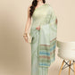Green Silk Blend Printed Abstract Saree with Unstitched Blouse - Hiral Fashion | Swadesiicart