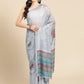 Gray Silk Blend Printed Abstract Saree with Unstitched Blouse - Hiral Fashion | Swadesiicart