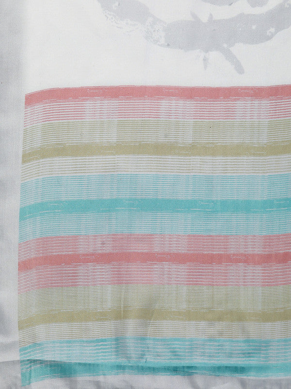 Gray Silk Blend Printed Abstract Saree with Unstitched Blouse - Hiral Fashion | Swadesiicart
