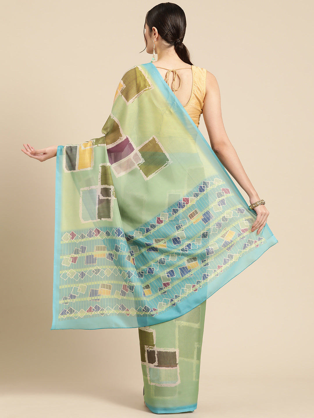 Olive Silk Blend Printed Abstract Saree with Unstitched Blouse - Hiral Fashion | Swadesiicart