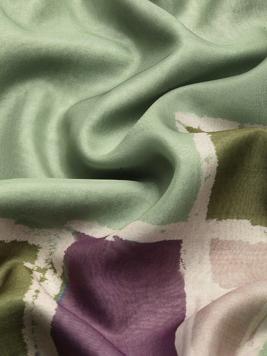Olive Silk Blend Printed Abstract Saree with Unstitched Blouse - Hiral Fashion | Swadesiicart