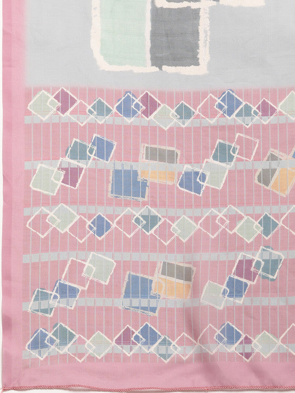 Multicolor Silk Blend Printed Abstract Saree with Unstitched Blouse - Hiral Fashion | Swadesiicart