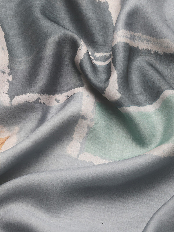 Multicolor Silk Blend Printed Abstract Saree with Unstitched Blouse - Hiral Fashion | Swadesiicart