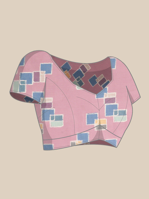 Multicolor Silk Blend Printed Abstract Saree with Unstitched Blouse - Hiral Fashion | Swadesiicart