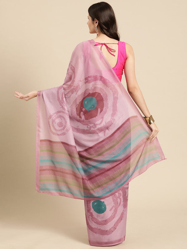Peach Silk Blend Printed Abstract Saree with Unstitched Blouse - Hiral Fashion | Swadesiicart