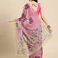 Pink Silk Blend Printed Abstract Saree with Unstitched Blouse - Hiral Fashion | Swadesiicart