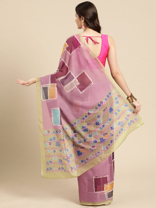 Pink Silk Blend Printed Abstract Saree with Unstitched Blouse - Hiral Fashion | Swadesiicart