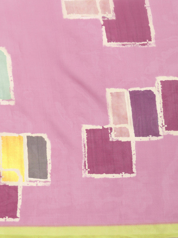 Pink Silk Blend Printed Abstract Saree with Unstitched Blouse - Hiral Fashion | Swadesiicart