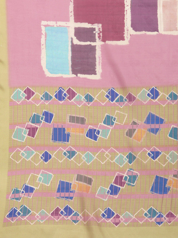 Pink Silk Blend Printed Abstract Saree with Unstitched Blouse - Hiral Fashion | Swadesiicart