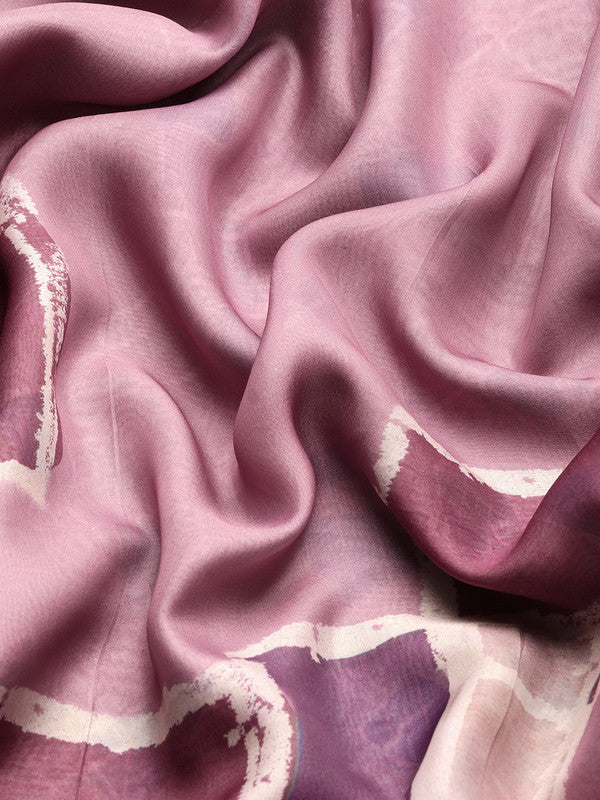 Pink Silk Blend Printed Abstract Saree with Unstitched Blouse - Hiral Fashion | Swadesiicart