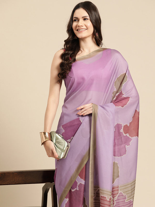 Purple Silk Blend Printed Abstract Saree with Unstitched Blouse - Hiral Fashion | Swadesiicart