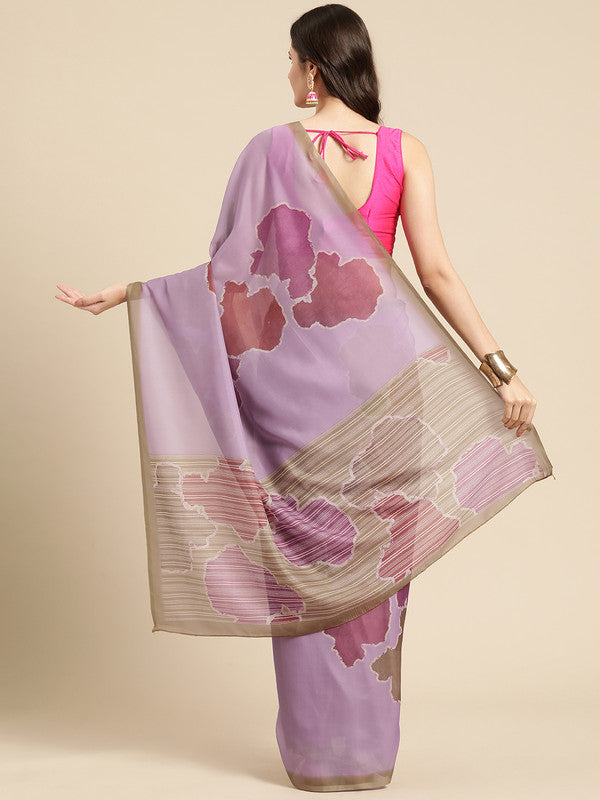 Purple Silk Blend Printed Abstract Saree with Unstitched Blouse - Hiral Fashion | Swadesiicart