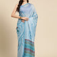 Sky Blue Silk Blend Printed Abstract Saree with Unstitched Blouse - Hiral Fashion | Swadesiicart