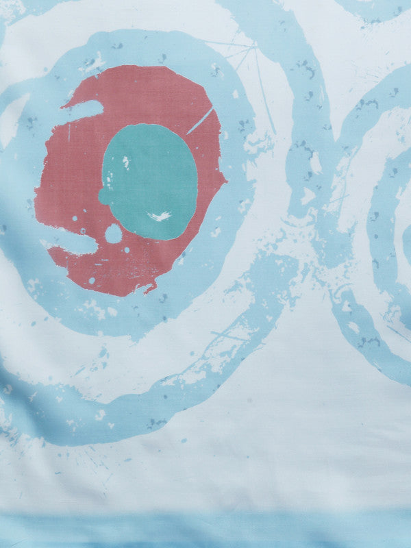 Sky Blue Silk Blend Printed Abstract Saree with Unstitched Blouse - Hiral Fashion | Swadesiicart