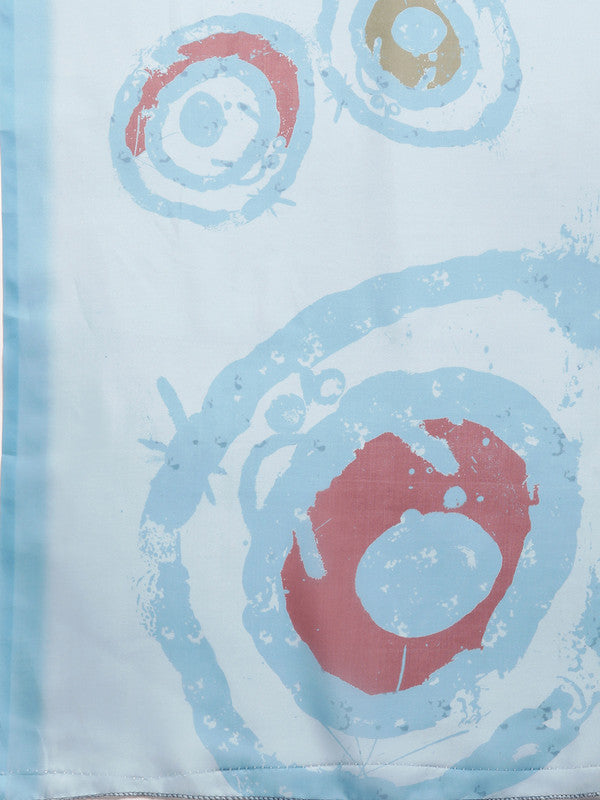 Sky Blue Silk Blend Printed Abstract Saree with Unstitched Blouse - Hiral Fashion | Swadesiicart