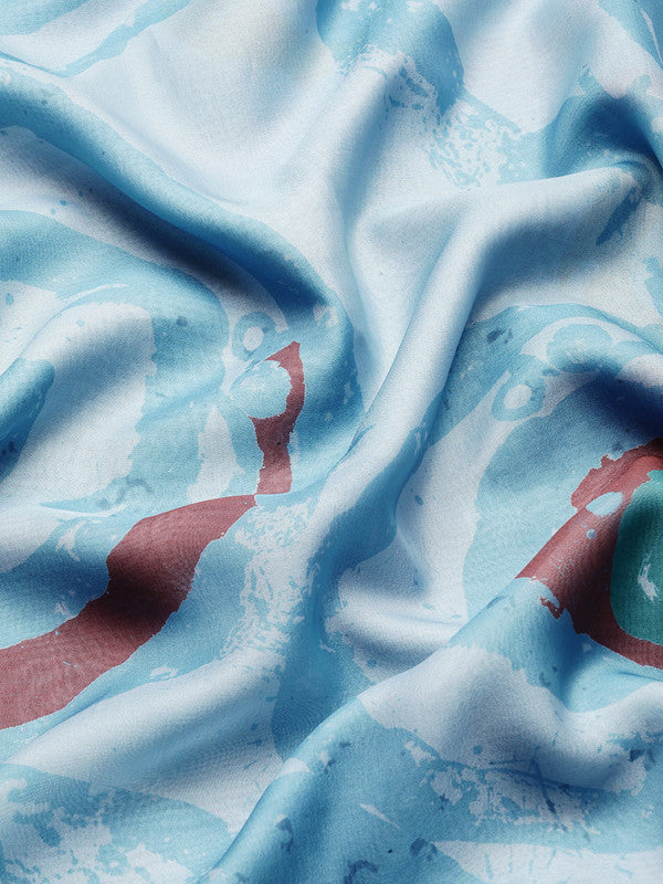 Sky Blue Silk Blend Printed Abstract Saree with Unstitched Blouse - Hiral Fashion | Swadesiicart