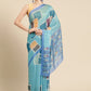 Turquoise Silk Blend Printed Abstract Saree with Unstitched Blouse - Hiral Fashion | Swadesiicart