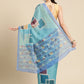Turquoise Silk Blend Printed Abstract Saree with Unstitched Blouse - Hiral Fashion | Swadesiicart