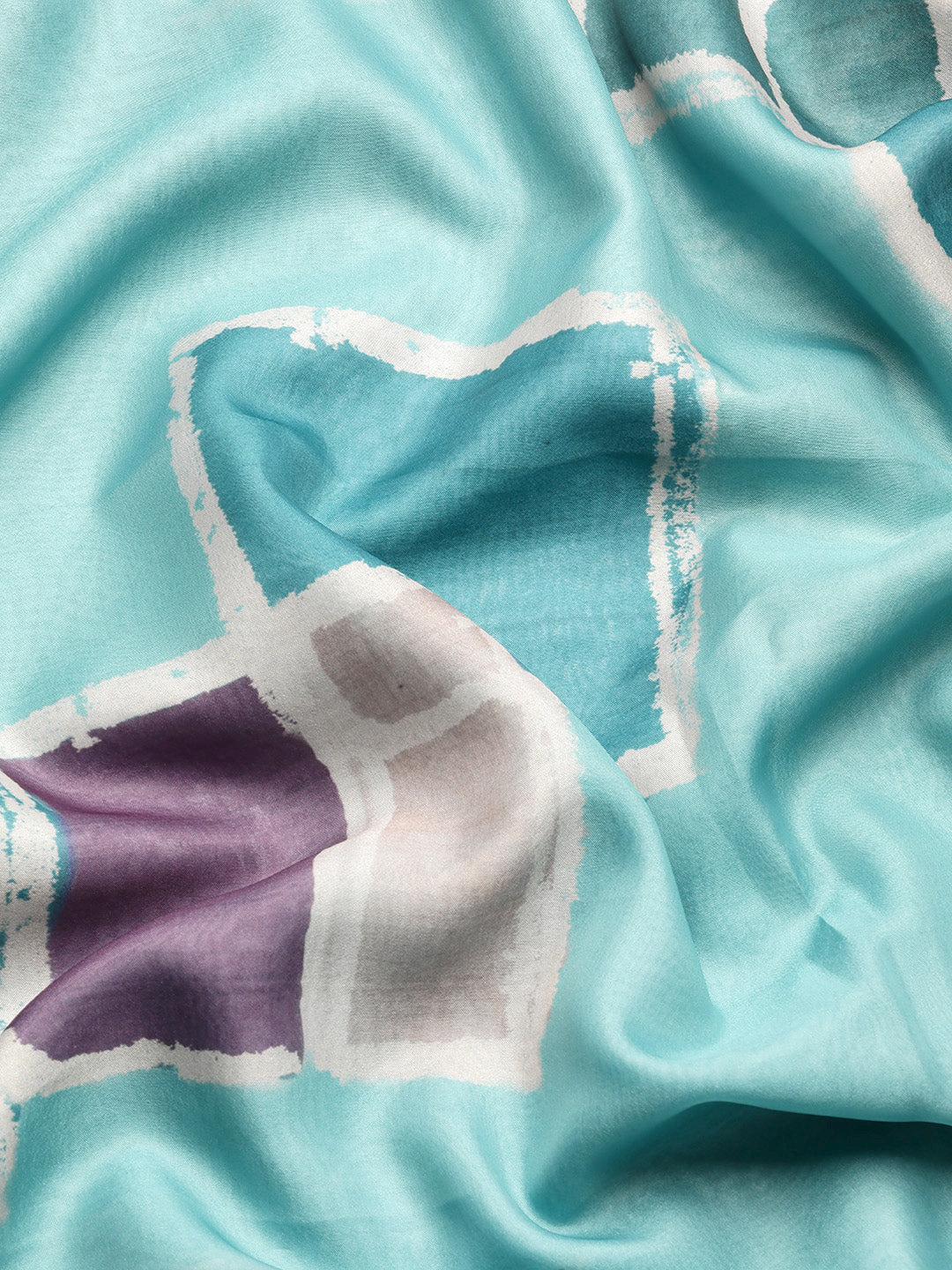 Turquoise Silk Blend Printed Abstract Saree with Unstitched Blouse - Hiral Fashion | Swadesiicart