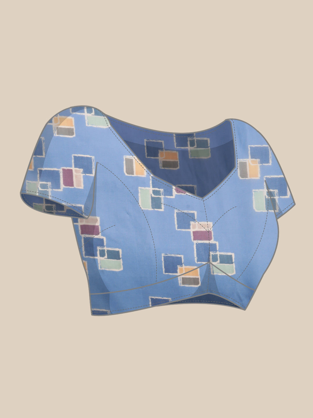 Turquoise Silk Blend Printed Abstract Saree with Unstitched Blouse - Hiral Fashion | Swadesiicart