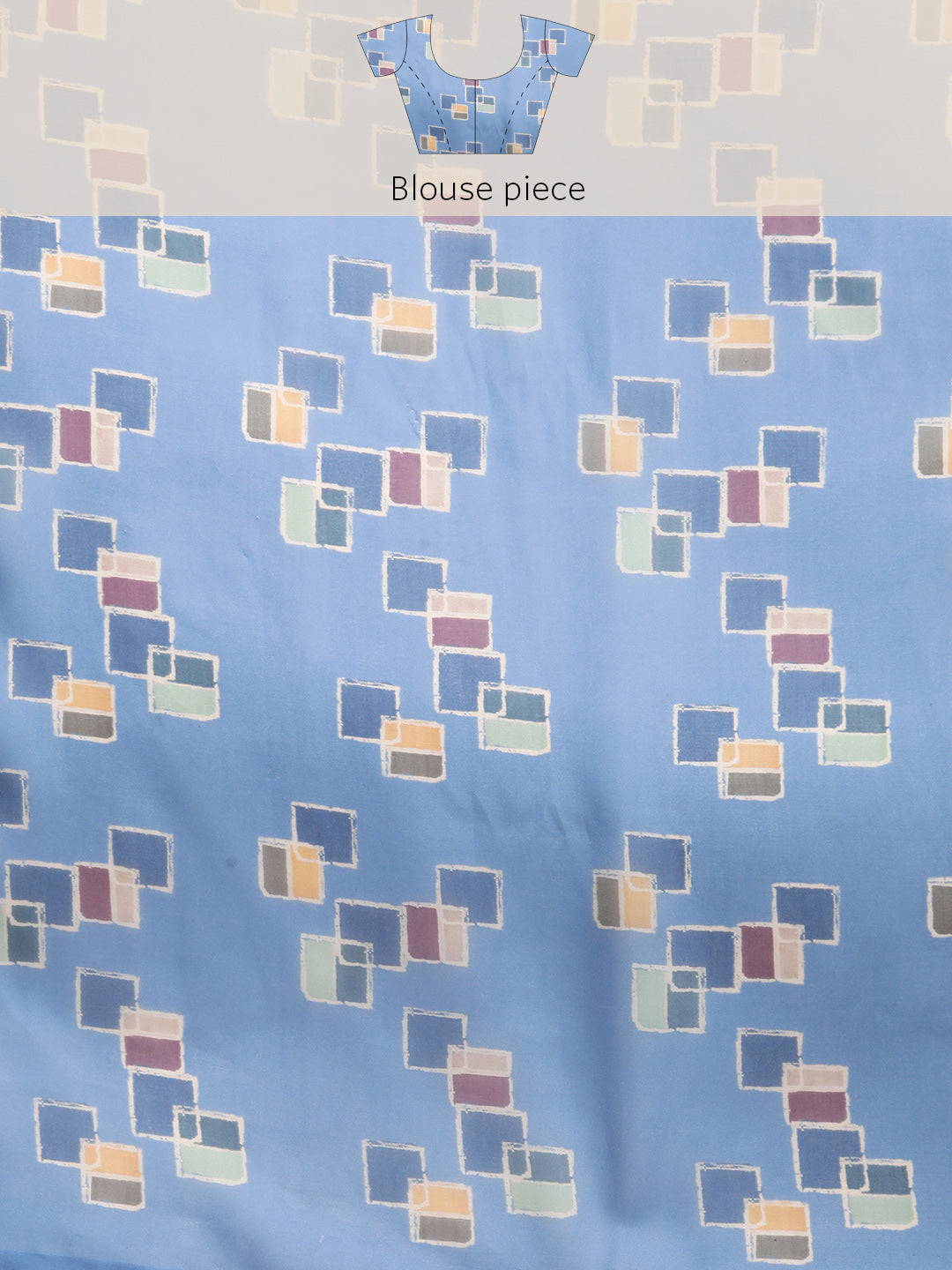 Turquoise Silk Blend Printed Abstract Saree with Unstitched Blouse - Hiral Fashion | Swadesiicart