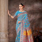 Blue Cotton Blend Woven Thread Floral Saree with Unstitched Blouse - Hiral Fashion | Swadesiicart