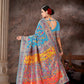 Blue Cotton Blend Woven Thread Floral Saree with Unstitched Blouse - Hiral Fashion | Swadesiicart
