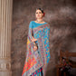 Blue Cotton Blend Woven Thread Floral Saree with Unstitched Blouse - Hiral Fashion | Swadesiicart