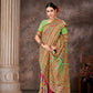 Green Cotton Blend Woven Thread Floral Saree with Unstitched Blouse - Hiral Fashion | Swadesiicart