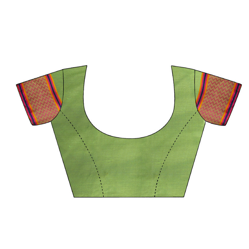 Green Cotton Blend Woven Thread Floral Saree with Unstitched Blouse - Hiral Fashion | Swadesiicart