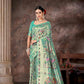 Turquoise Cotton Blend Woven Thread Floral Saree with Unstitched Blouse - Hiral Fashion | Swadesiicart