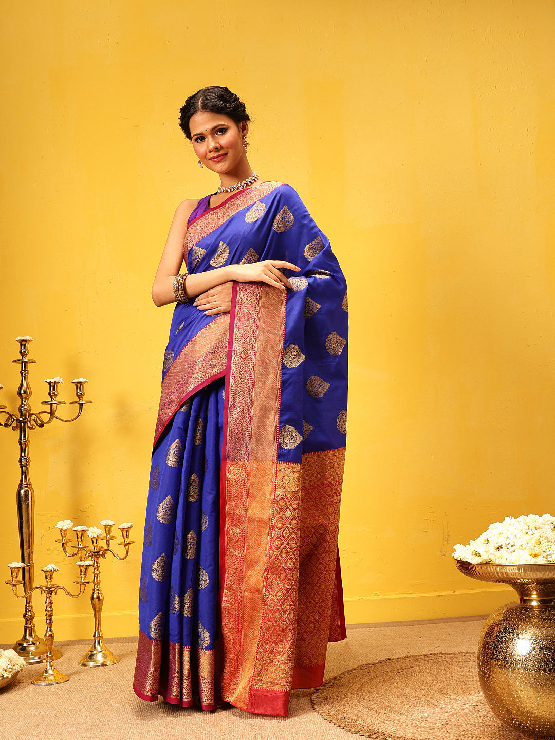Hiral Fashion Blue Kanjeevaram Silk Woven Design Saree | Swadesiicart