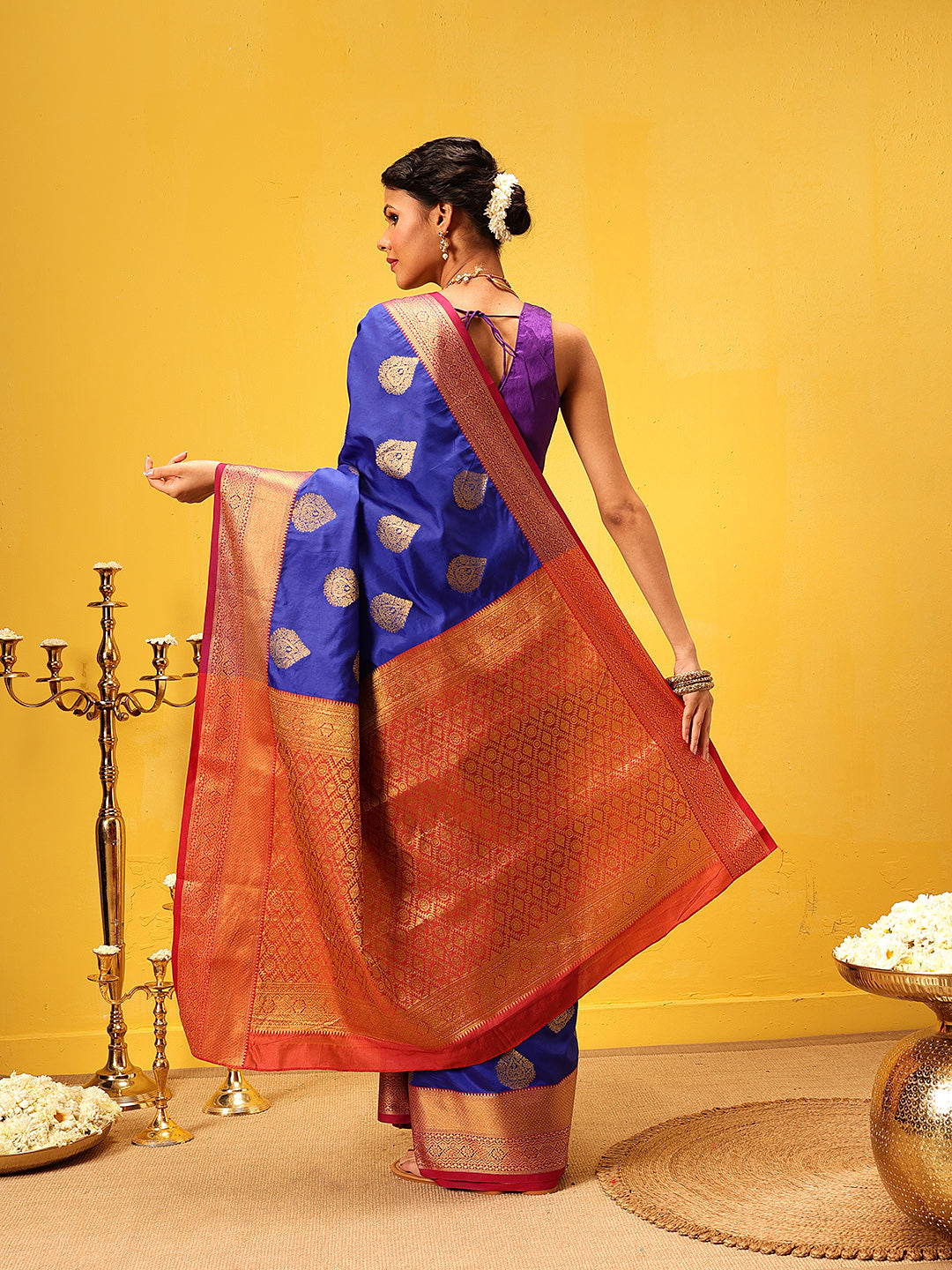 Hiral Fashion Blue Kanjeevaram Silk Woven Design Saree | Swadesiicart