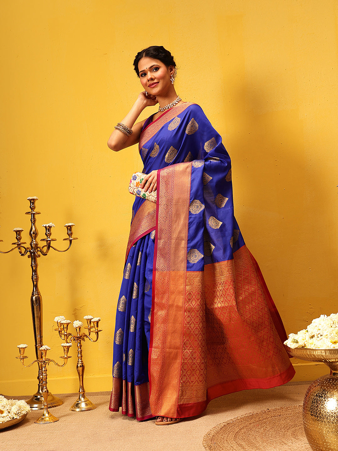 Hiral Fashion Blue Kanjeevaram Silk Woven Design Saree | Swadesiicart