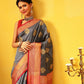 Hiral Fashion Grey Kanjeevaram Silk Woven Design Saree | Swadesiicart