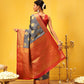 Hiral Fashion Grey Kanjeevaram Silk Woven Design Saree | Swadesiicart
