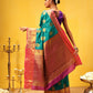 Hiral Fashion Teal Kanjeevaram Silk Woven Design Saree | Swadesiicart