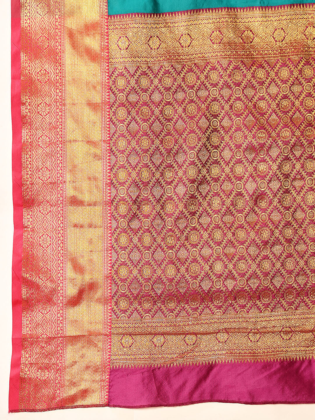 Hiral Fashion Teal Kanjeevaram Silk Woven Design Saree | Swadesiicart