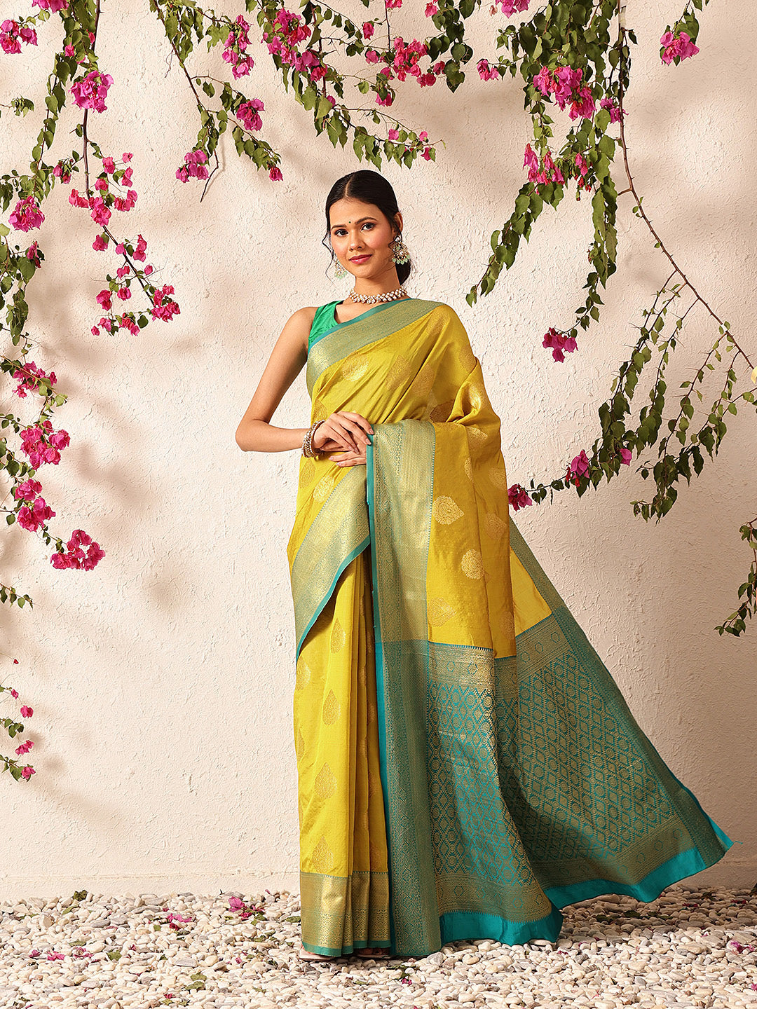 Hiral Fashion Yellow Kanjeevaram Silk Woven Design Saree | Swadesiicart