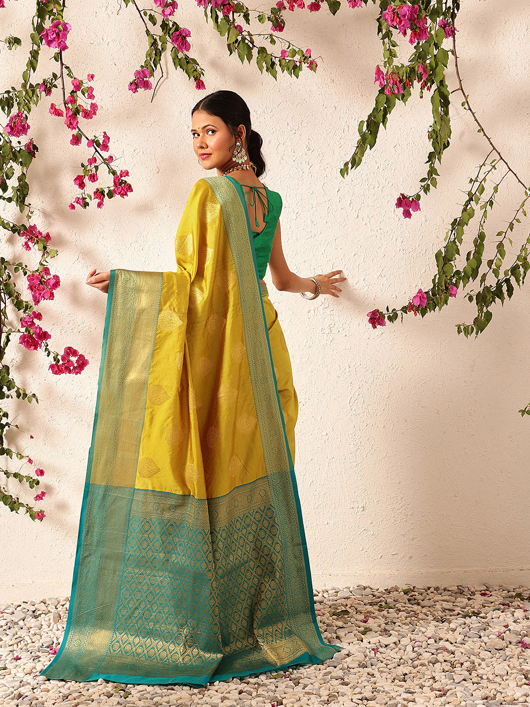 Hiral Fashion Yellow Kanjeevaram Silk Woven Design Saree | Swadesiicart