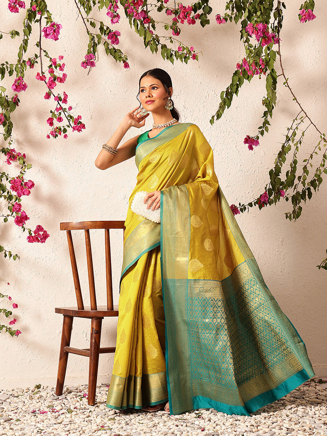 Hiral Fashion Yellow Kanjeevaram Silk Woven Design Saree | Swadesiicart