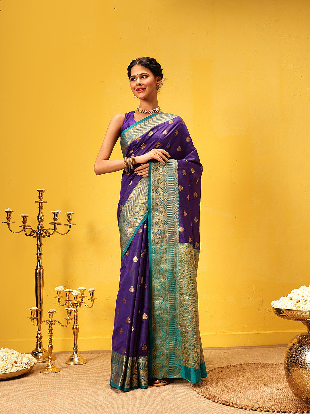 Hiral Fashion Blue Kanjeevaram Silk Woven Design Saree | Swadesiicart