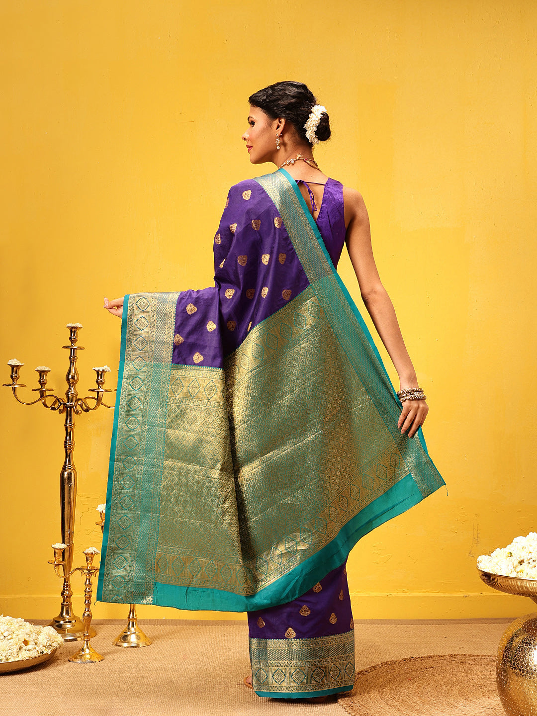 Hiral Fashion Blue Kanjeevaram Silk Woven Design Saree | Swadesiicart