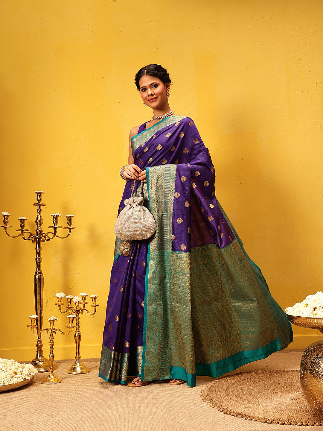 Hiral Fashion Blue Kanjeevaram Silk Woven Design Saree | Swadesiicart