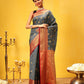 Hiral Fashion Grey Kanjeevaram Silk Woven Design Saree | Swadesiicart